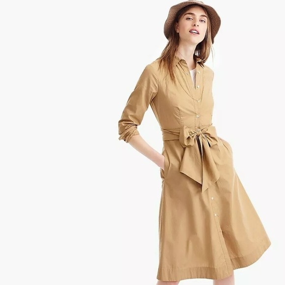 J. Crew Dresses & Skirts - J Crew cotton poplin Tie Waist Shirt Dress khaki